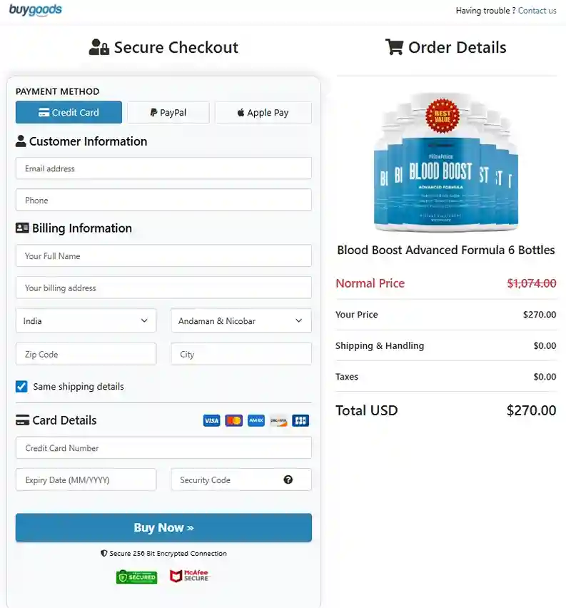 Blood Boost Order Page